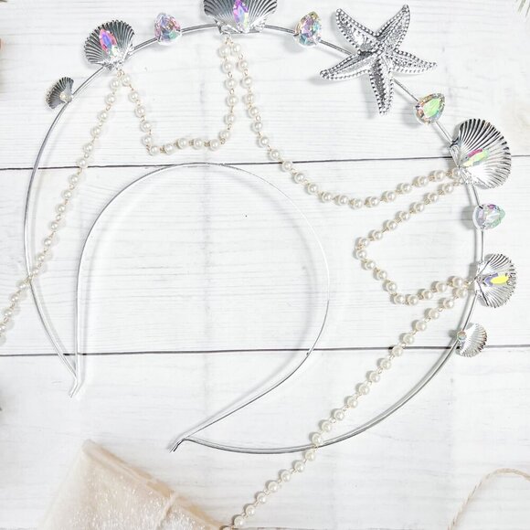Mermaid halo crown, Silver Halo Crown, Seashell Hao Crown, Starfish Halo Crown